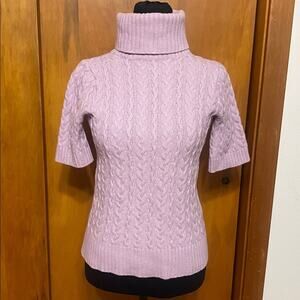 Jouvence Lilac Cable Knit Turtleneck Sweater Short Sleeves Preppy Casual